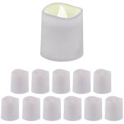 Bougies led, lot de 12, flamme vacillante, bougies électriques, lumière blanche chaude, 4,5x4x4 cm, blanches - Relaxdays