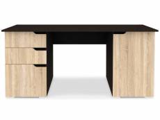 Bureau 2 tiroirs bois chêne clair et foncé compact 160 cm
