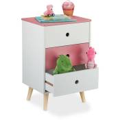 Commode 3 tiroirs spacieux, rangement jouets pour chambre enfant, HxLxP : 61,5 x 38 x 30 cm, blanc-rose - Relaxdays