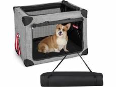 Costway caisse de transport pour chien pliable en tissu oxford, cage chien voiture 3 portes en maille avec coussin, cadre en métal, sac de transport,