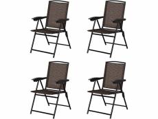 Costway lot de 4 chaises de jardin pliantes dossier inclinable avec accoudoirs en acier résistantes aux intempéries extérieur marron