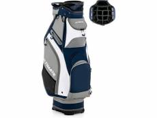 Costway sac de golf chariot portable pour 14 clubs avec 7 poches zippées et capuche anti-pluie bandoulière poignée en pvc et porte-ombrelle, bleu