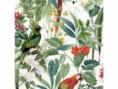 Dutch wallcoverings papier peint oiseaux tropicaux blanc et vert 426233