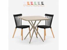 Ensemble d'une table carrée beige 70x70cm et 2 chaises