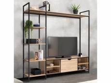 Ensemble meuble tv detroit avec étagères design industriel 170 cm