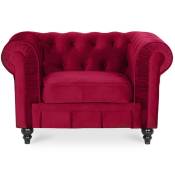 Fauteuil Chesterfield velours Altesse Rouge - Rouge