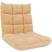 Fauteuil de sol HHG 904, fauteuil de relaxation Coussin de sol Fauteuil pliant 6 positions de relaxation, structure stable en velours beige - beige