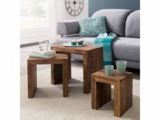 Finebuy tables gigognes ensemble trois pièces bois massif 45 x 50 x 30 cm table de salon | table d'appoint style maison de campagne | meubles en bois