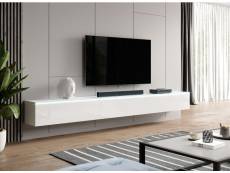 FURNIX meuble tv/ meuble tv suspendu Bargo 300 (3x100) x 32 x 34 cm style contemporain blanc mat/ blanc brillant sans LED