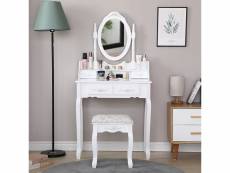 Grande coiffeuse table de maquillage hombuy avec miroir ovale , 4 tiroirs et tabouret