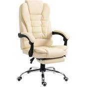 Homcom - Fauteuil de bureau fauteuil manager grand confort réglable dossier inclinable repose-pied revêtement synthétique crème - Crème