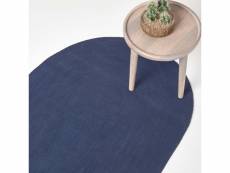 Homescapes tapis ovale tissé à plat en coton bleu
