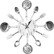 Horloge Murale de Couverts Cuisine en MéTal 14 Pouces avec CuillèRe à Fourchette 3D Horloge Montre à Quartz Sans Coutil pour la DéCoration de de