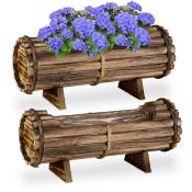 Jardinière en bois, pot de fleurs, en lot de 2, avec film, hlp 18 x 40 x 14 cm, extérieur & intérieur, marron - Relaxdays