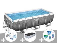 Kit piscine tubulaire rectangulaire Bestway Power Steel 4,04 x 2,01 x 1,00 m + Kit de traitement au chlore + Kit d'entretien Deluxe + Bâche de protect