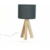 Lampe de table sur trépied en bois au design moderne scandinave avec abat-jour en tissu noir E14 - Bois naturel, Anthracite - bois naturel, anthracite