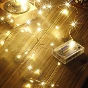 Led guirlandes de lumières leds fées décoratives à piles, lumière de fil de cuivre pour chambre à coucher, mariage (33ft / 10m blanc chaud)