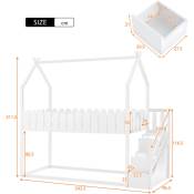 L&h-cfcahl - Lit superposé, lit d'enfant, avec 3 escaliers, avec 2 tiroirs, avec grille décorative, bois massif, blanc