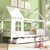 Lit cabane lit enfant lit enfant 200x90 avec protection antichute lit enfant polyvalent en bois pour garçons et filles, tiroirs blancs, lit enfant en