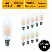 Lot de 10 ampoules LED filament E14 4W 470Lm 2700K - garantie 2 ans