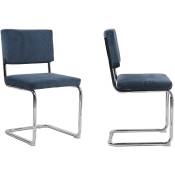 Lot de 2 chaises en velours côtelé bleu et métal