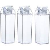 Lot de 3 bouteilles d'eau en carton de lait clair carré bouteilles de lait tasse en plastique étanche