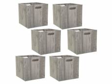 Lot de 6 boîtes de rangement effet bois en mdf mix n' modul - l. 30 x l. 30 cm - couleur chêne gris
