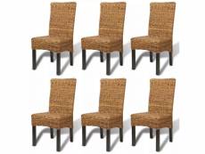 Lot de 6 chaises de salle à manger cuisine design moderne bois solide de manguier et abaca cds022245