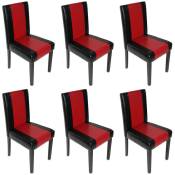 Lot de 6 chaises de séjour Littau, simili-cuir, noir/rouge, pieds foncés