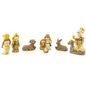 Mediawave Store - 248122 Scène de Nativité 7 pcs Figurines avec 9 personnages Décorations de Noël