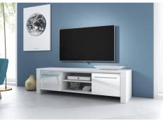 Meuble banc TV - 140 cm - Blanc mat / Blanc brillant - Style moderne Manhattan