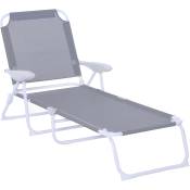 Outsunny Bain de soleil chaise longue pliable transat inclinable 4 positions avec accoudoirs dim. 186L x 66l x 80H cm gris clair Aosom France