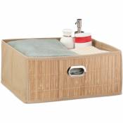 Panier de rangement en bambou, corbeille de salle de bain carrée, plate, 14 x 31 x 31 cm, pliante, nature - Relaxdays