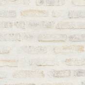 Papier peint imprimé briques loft - blanc/ivoire - 10ml x 0,53m