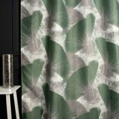 Rideau Tamisant 135 x 280 cm à Oeillets Jacquard Editeur Motif Floral Palmes Satiné Vert Gris - Vert