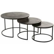 Set de 3 tables gigognes ronde nizi en métal noir et aluminium noir/ vert. - noir