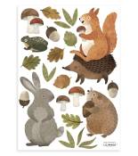 Stickers muraux forêt lapin hérisson en vinyle mat multicolore