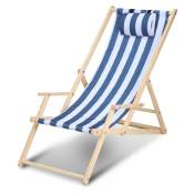 Swanew - Chaise longue pivotante pliante Chaise longue de plage Chaise longue de balcon Chaise en bois Bleu blanc Avec mains courantes