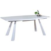 Table à manger design extensible blanc laqué et pieds acier blanc Siroka 180 à 230cm