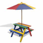 Table et bancs avec parasol pour enfants - Multicolore - 75 x 85 x 52 cm