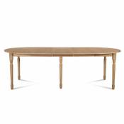 Table ronde 6 pieds tournés 115 cm + 3 rallonges bois
