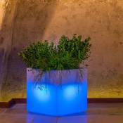 Tekcnoplast - Pot de fleurs lumineux cube Led carré en résine h 40 40x40 lampe bleue