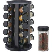 Tourniquet à épices avec 20 pots en verre, rotatif, embouts tamiseur, remplir, pour la cuisine, noir - Relaxdays