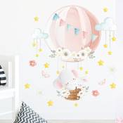 Un lot de Stickers Muraux, ballon à air chaud fleurs nuages éléphant décoration murale pour salon bureau chambre cuisine Autocollants Amovibles