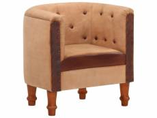 Vidaxl fauteuil marron cuir véritable et bois de manguier massif 320601