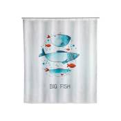 Wenko - Rideau de douche original Big Fish, Rideau de douche 180x200 cm, lavable en machine et waterproof, 12 anneaux rideau de douche en plastique