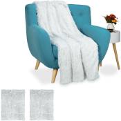 3x Plaids fausse fourrure, couverture moelleuse pour le canapé, couvre-lit décoratif xxl, 150x200 cm, blanc/gris