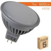 Ampoule LED MR16 12V/24V 7W 600LM Réglable Blanc Neutre 4500K - Lot de 5 U. - Blanc Neutre 4500K