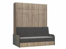 Armoire lit escamotable dynamo sofa chêne canapé accoudoirs tissu gris couchage 160*200 20100994494
