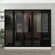Azura Home Design - Armoire avec 5 portes en verre fumé, blanc/noir 225 x 190/210 cm - Dimensions: 210cm